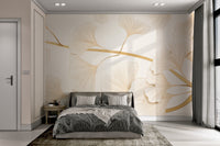 Luxury ginkgo leaf pattern wallpaper for bedrooms
