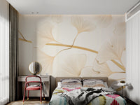 Stylish golden leaves wallpaper for living spaces

