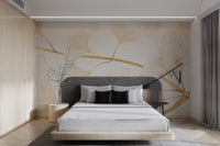 Luxury floral wall mural with ginkgo leaves
