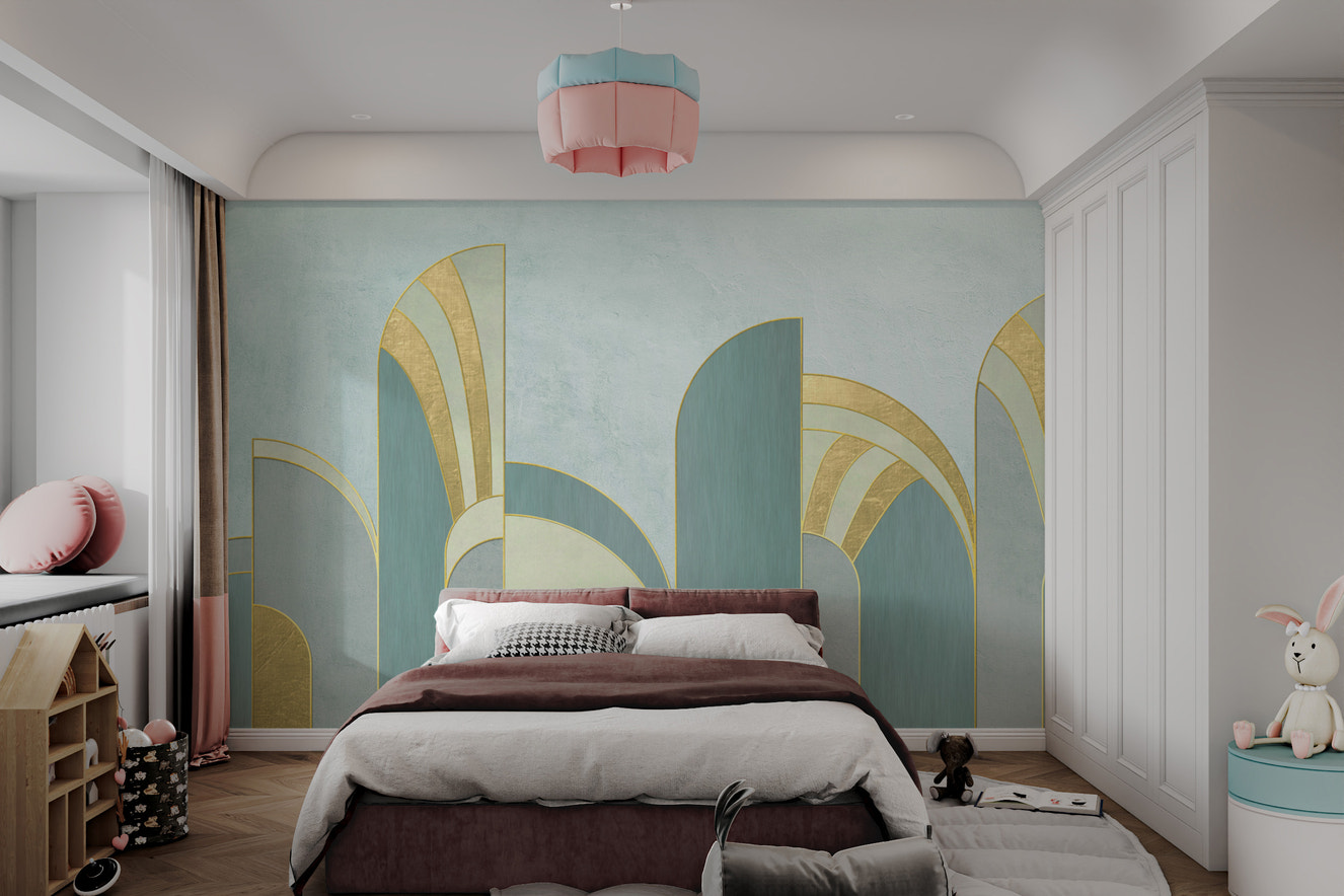 Golden foil geometric wallpaper pattern