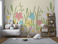 Whimsical wildflower wallpaper with intricate details
