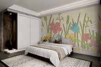 Elegant botanical wallpaper with soft pastel flowers
