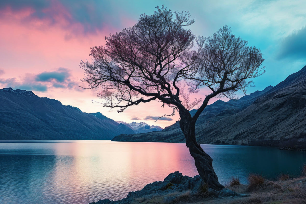 Twisted Tree Sunset Landscape in your room — zoomed