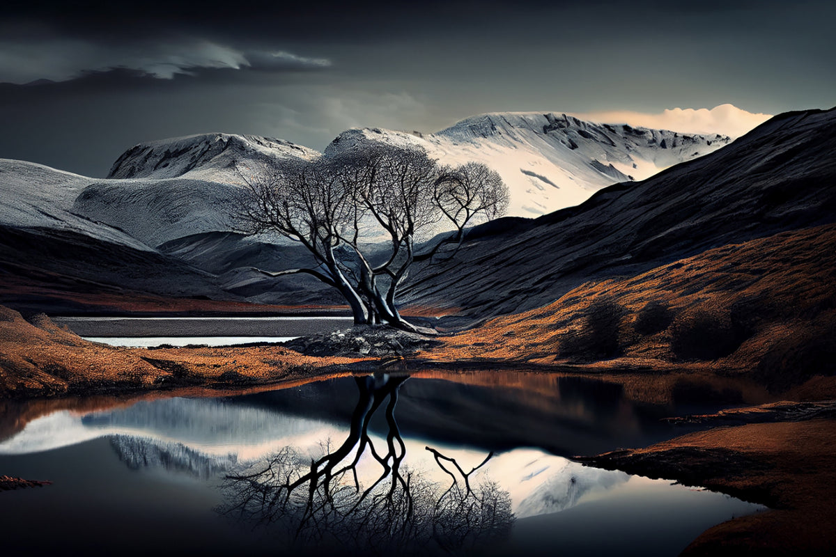 Moody Twilight Mountain Wallpaper in your room — zoomed