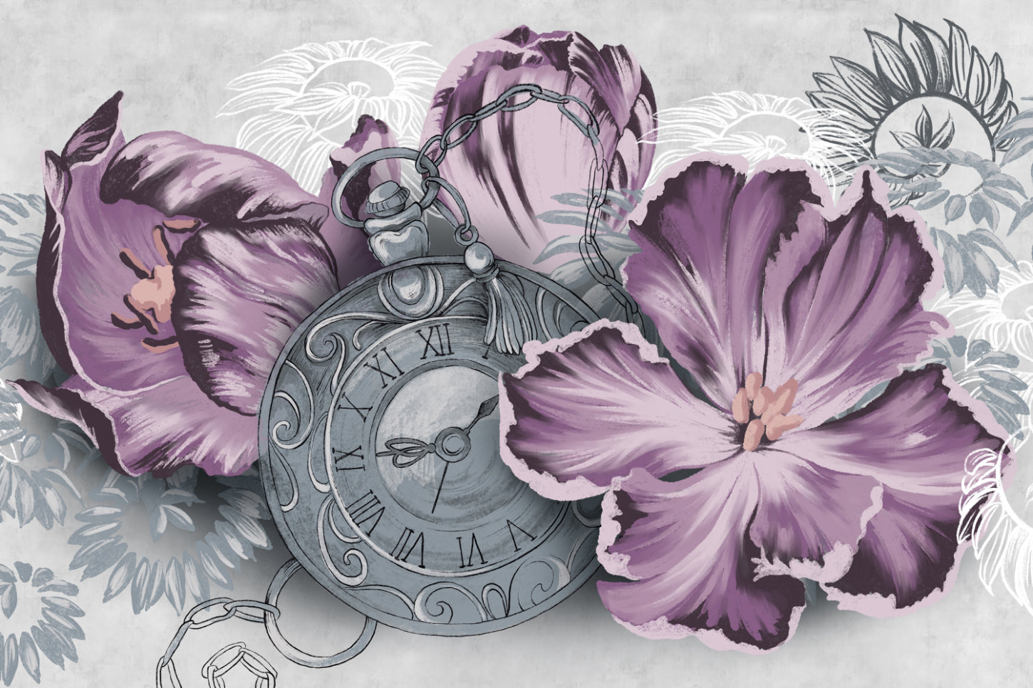 Vintage Floral Clock Wallpaper
