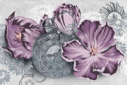 Vintage Floral Clock Wallpaper