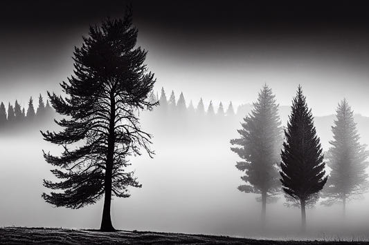 Foggy Monochrome Forest Wallpaper