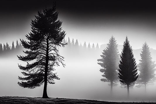 Foggy Monochrome Forest Wallpaper