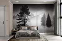 Black and white forest wallpaper with deep contrast
