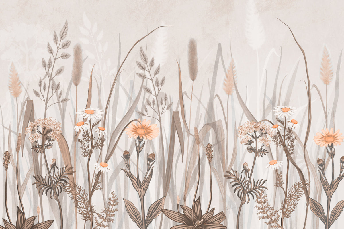 Rustic Wildflower Meadow Wallpaper in your room — zoomed