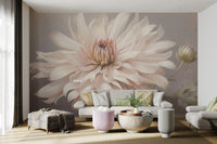 Blush dahlia mural for a soothing wall backdrop
