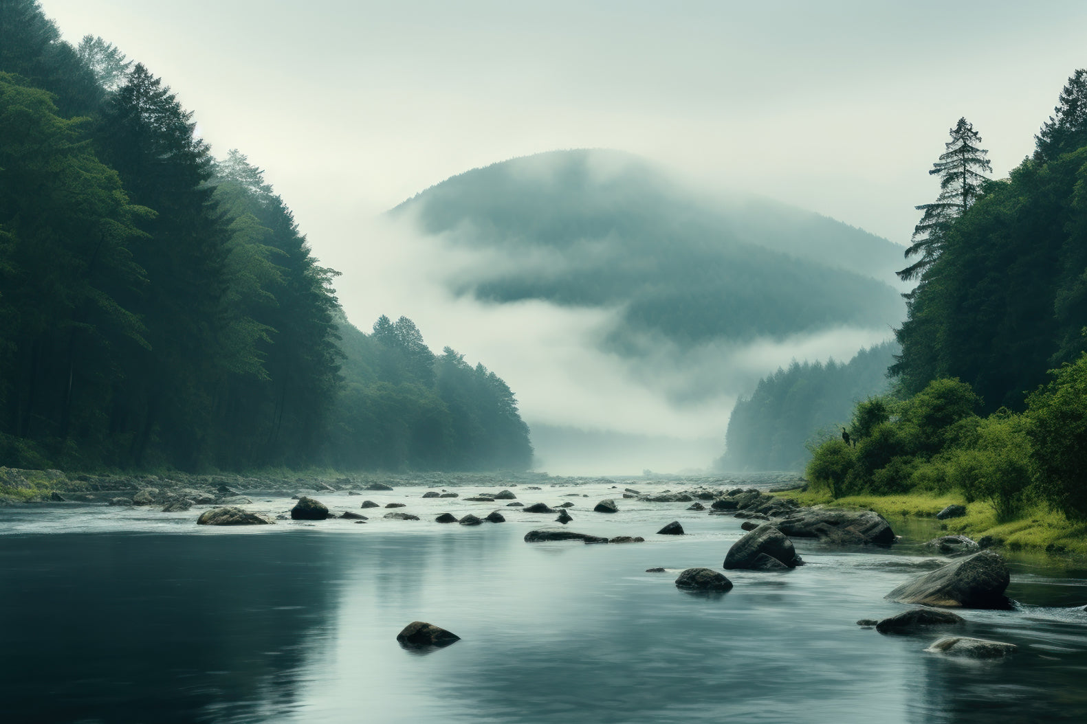 Misty Mountain River Wallpaper