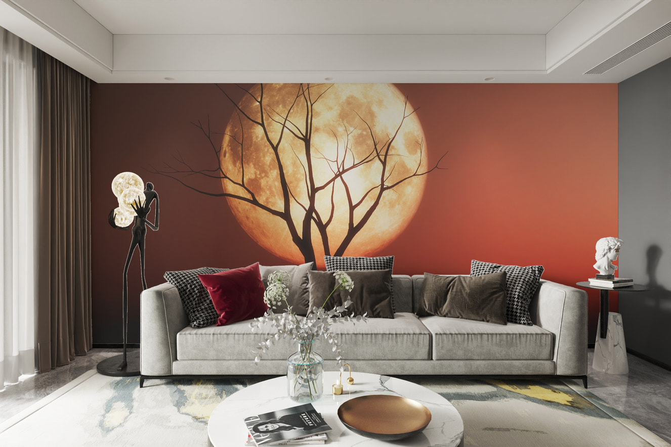 Scarlet Moon wallpaper with glowing full moon and tree silhouette