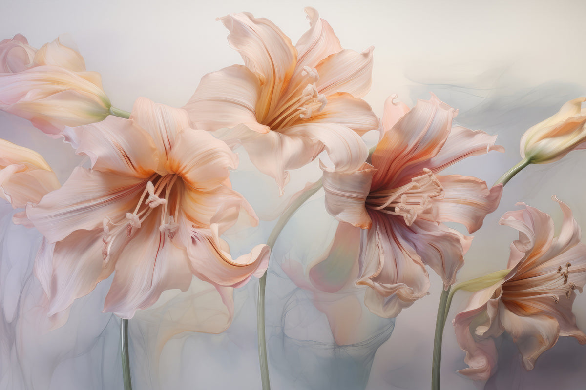 Pastel Lily Floral Wallpaper in your room — zoomed