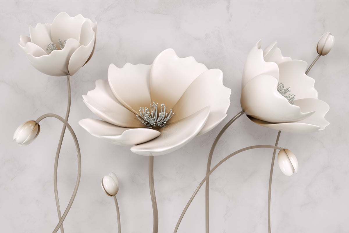 3D White Floral Wallpaper in your room — zoomed