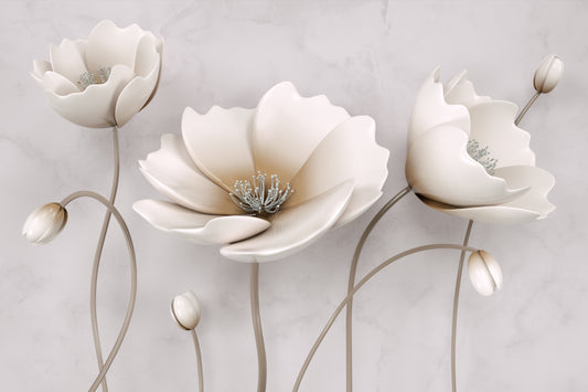 3D White Floral Wallpaper