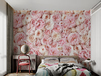 Elegant floral wall mural with soft pink roses
