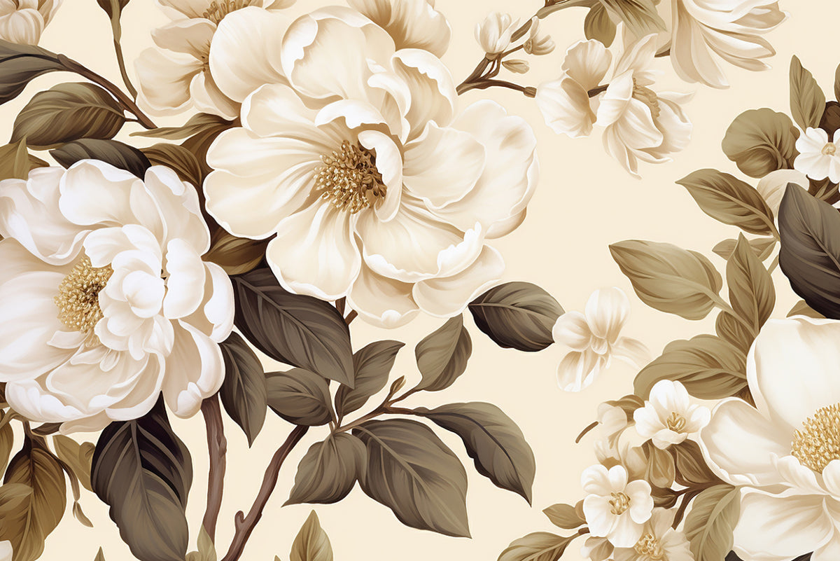 Vintage Cream Floral Wallpaper in your room