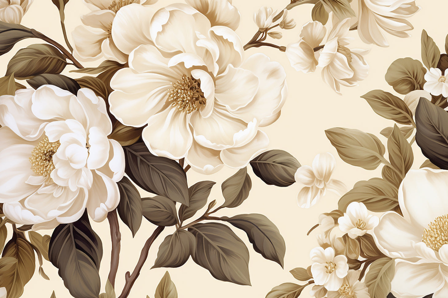 Vintage Cream Floral Wallpaper