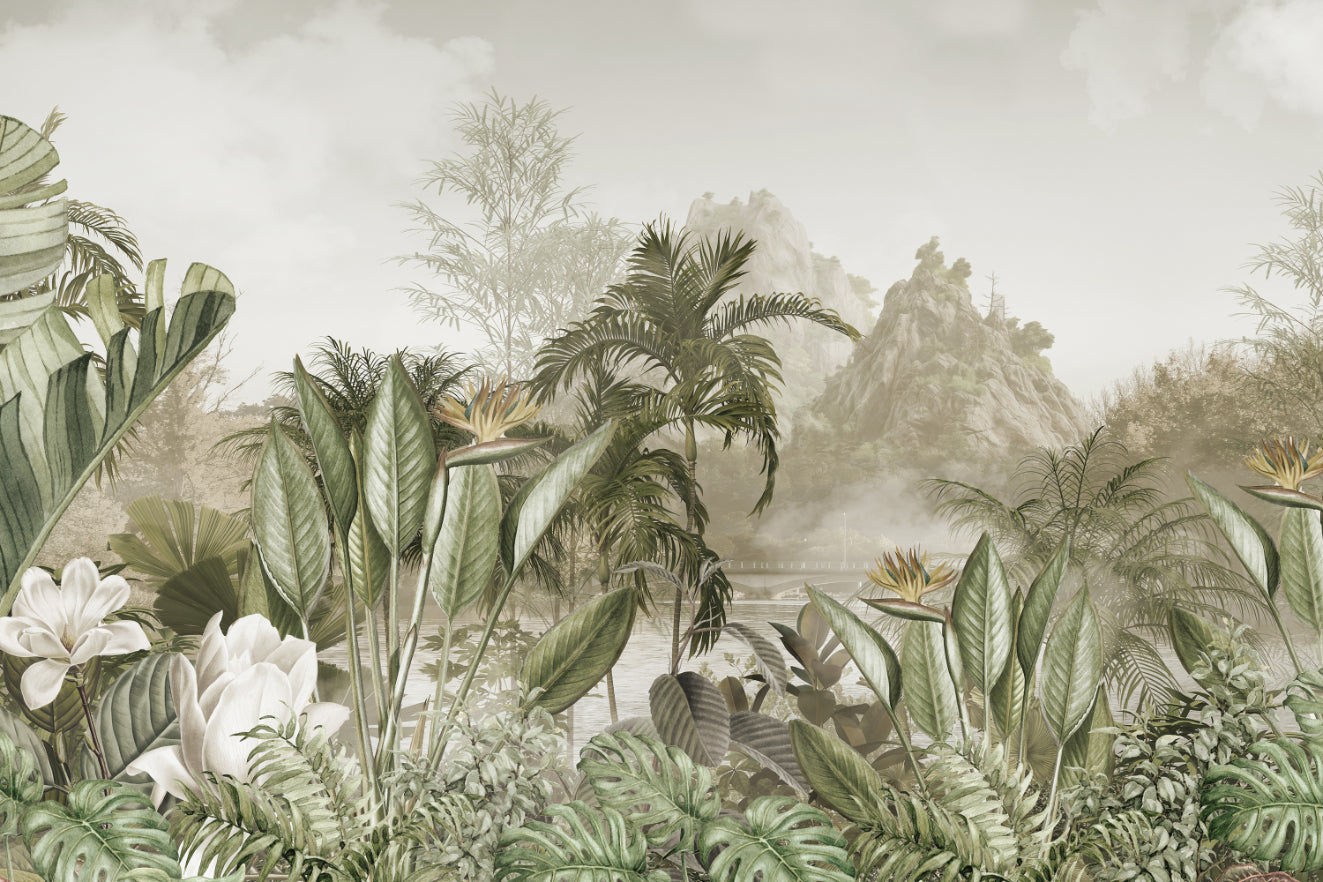 Vintage Tropical Botanical Wallpaper