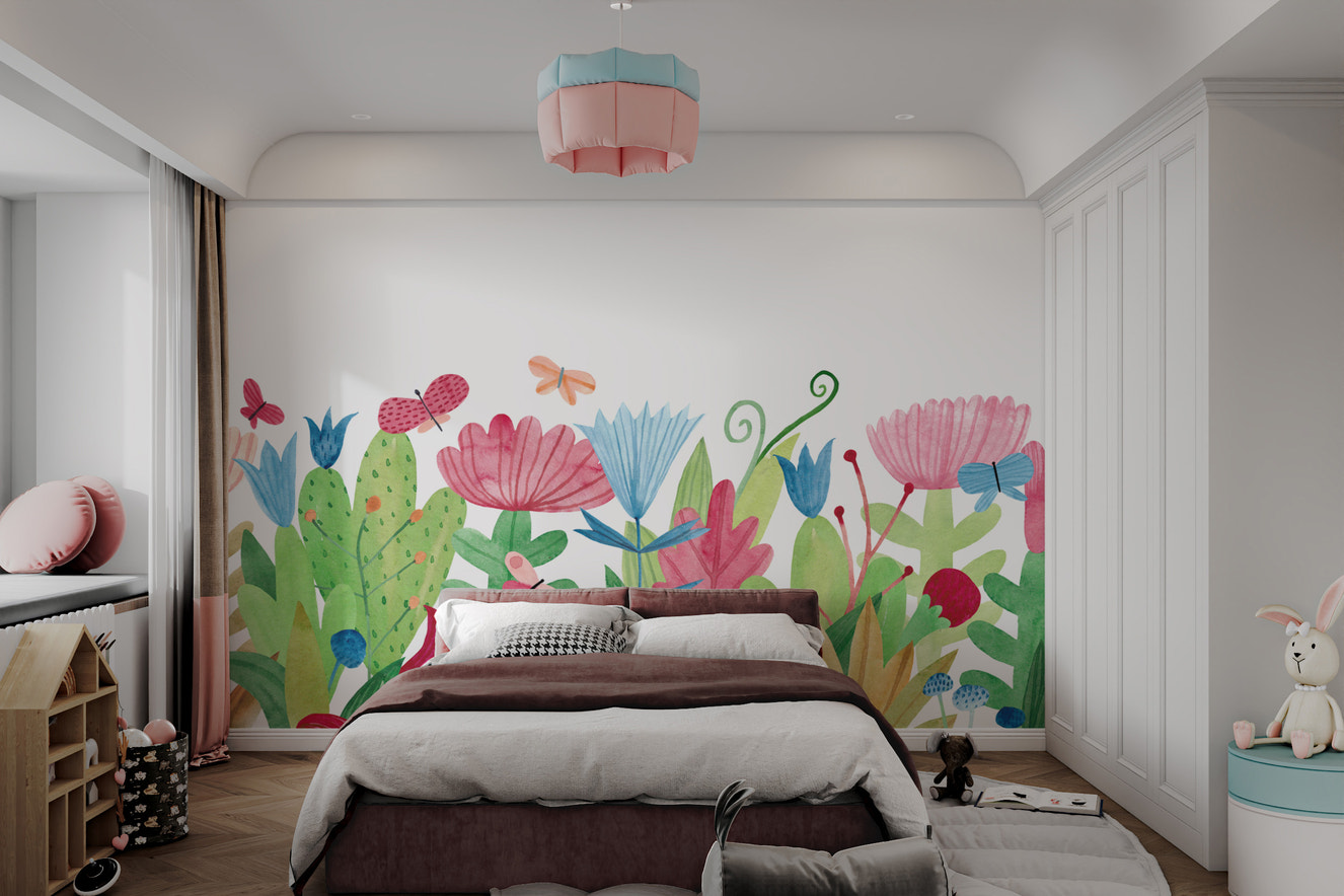 Whimsical watercolor wildflower wallpaper with soft florals