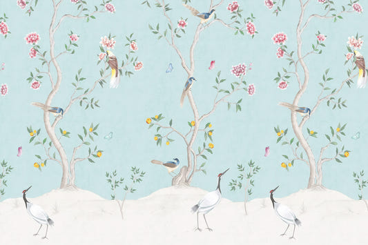 Birds and Roses Chinoiserie Wall Mural