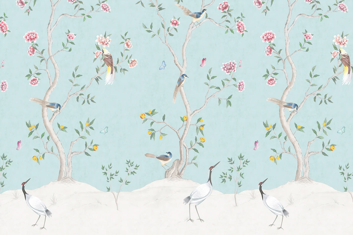 Birds and Roses Chinoiserie Wall Mural