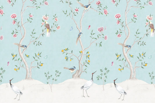 Birds and Roses Chinoiserie Wall Mural