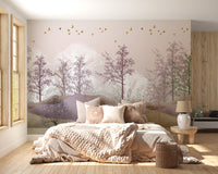 Unique Spooky Trees in Pink Forest Wall Mural