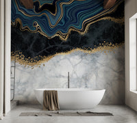 Blue and Gold Marbled Elegance Wallpaper Mural