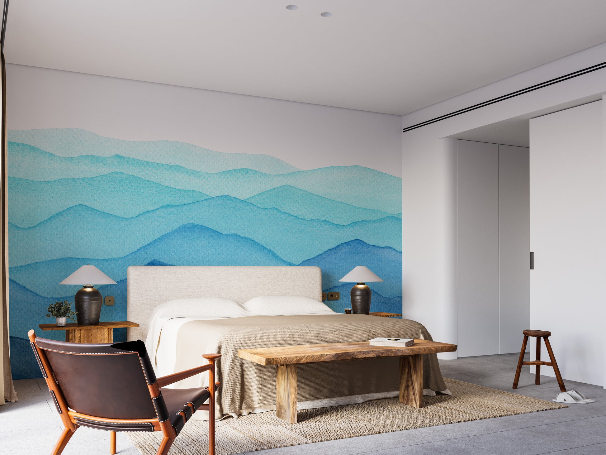 Bold Abstract Blue Watercolor Wall Mural