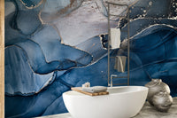 Dark Blue Faux Marble Mural Wallpaper