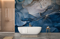 Faux Dark Blue Marble Wallpaper Mural