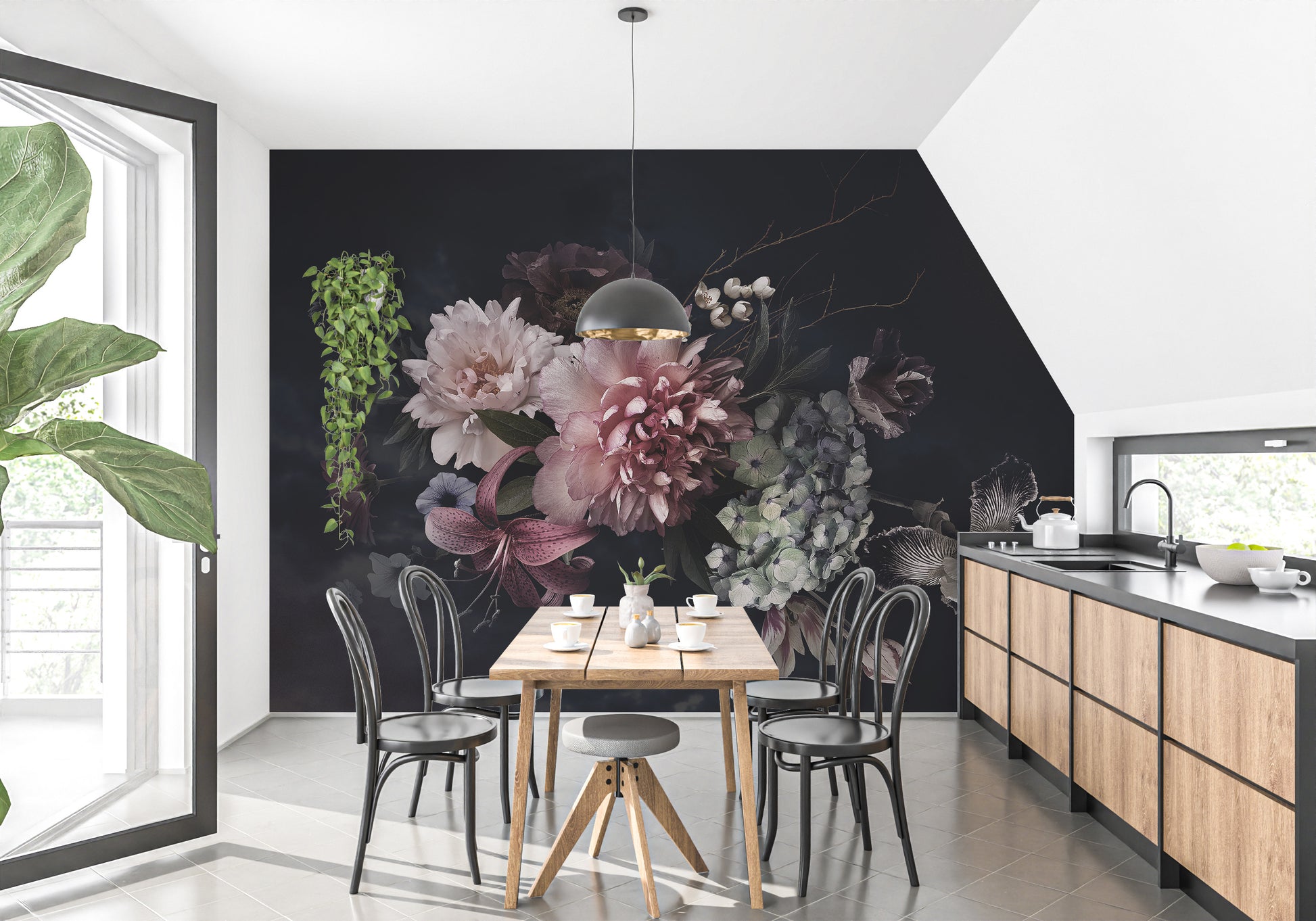 Gothic Garden Delight Wallpaper Mural with Dark Florals