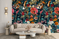 Inky Floral Intrigue Wallpaper Mural with Floral Art

