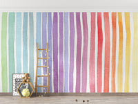 Striped Rainbow Splash Wall Mural with Bold Colors