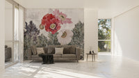 Painted Poppies in Grunge Mural for Room Decor