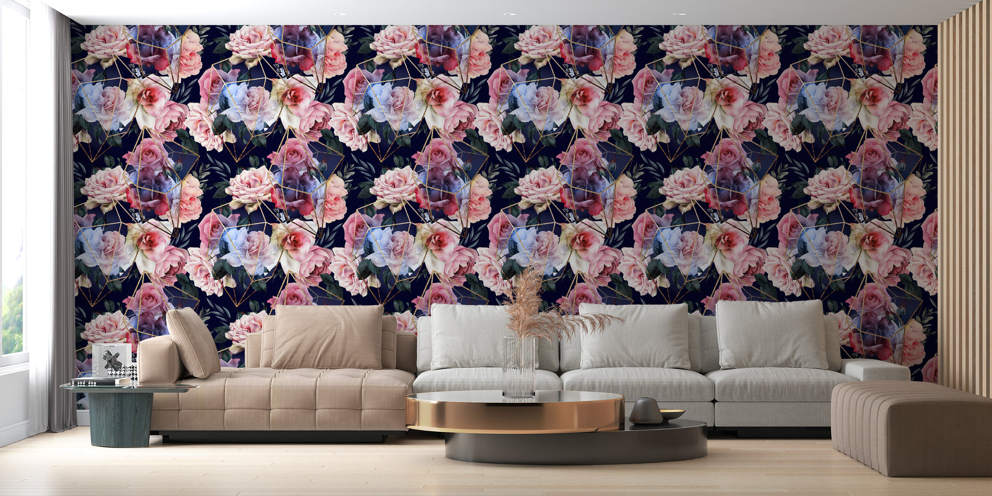 Celestial Rose Silhouette Wall Mural for modern spaces
