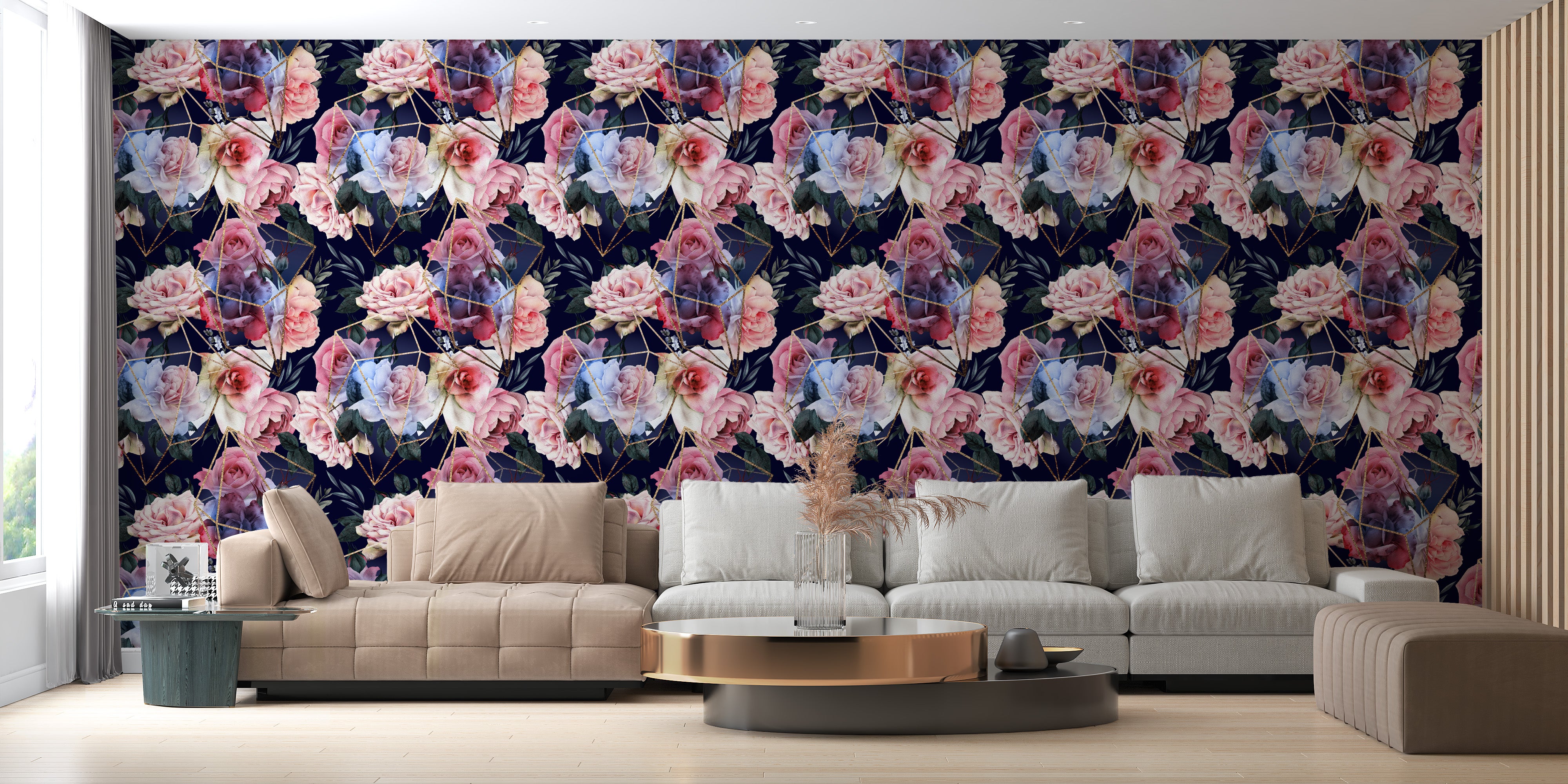 Celestial Rose Silhouette Wall Mural for modern spaces
