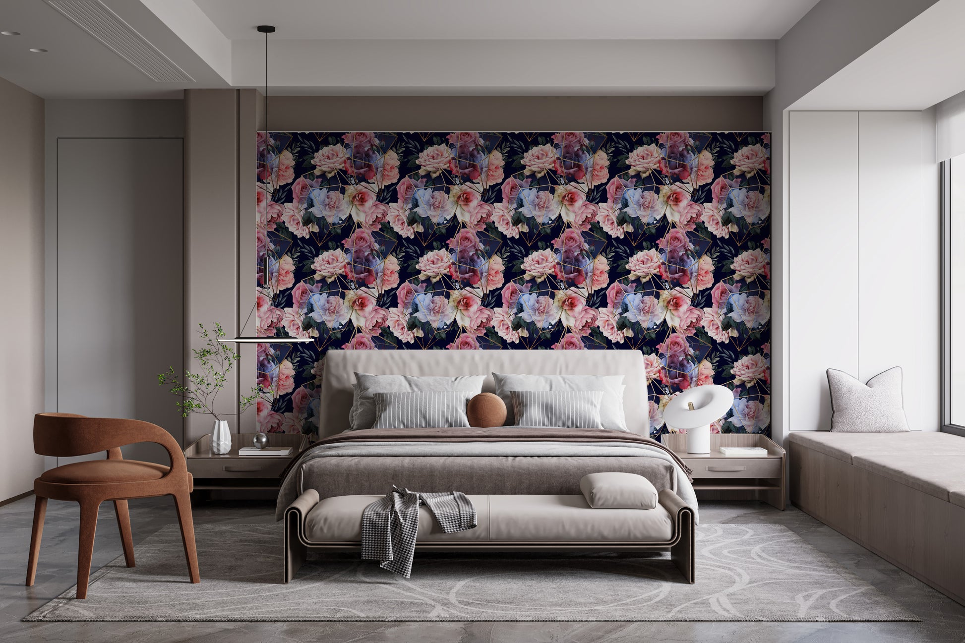 Celestial Rose Silhouette Wall Mural for interior decor
