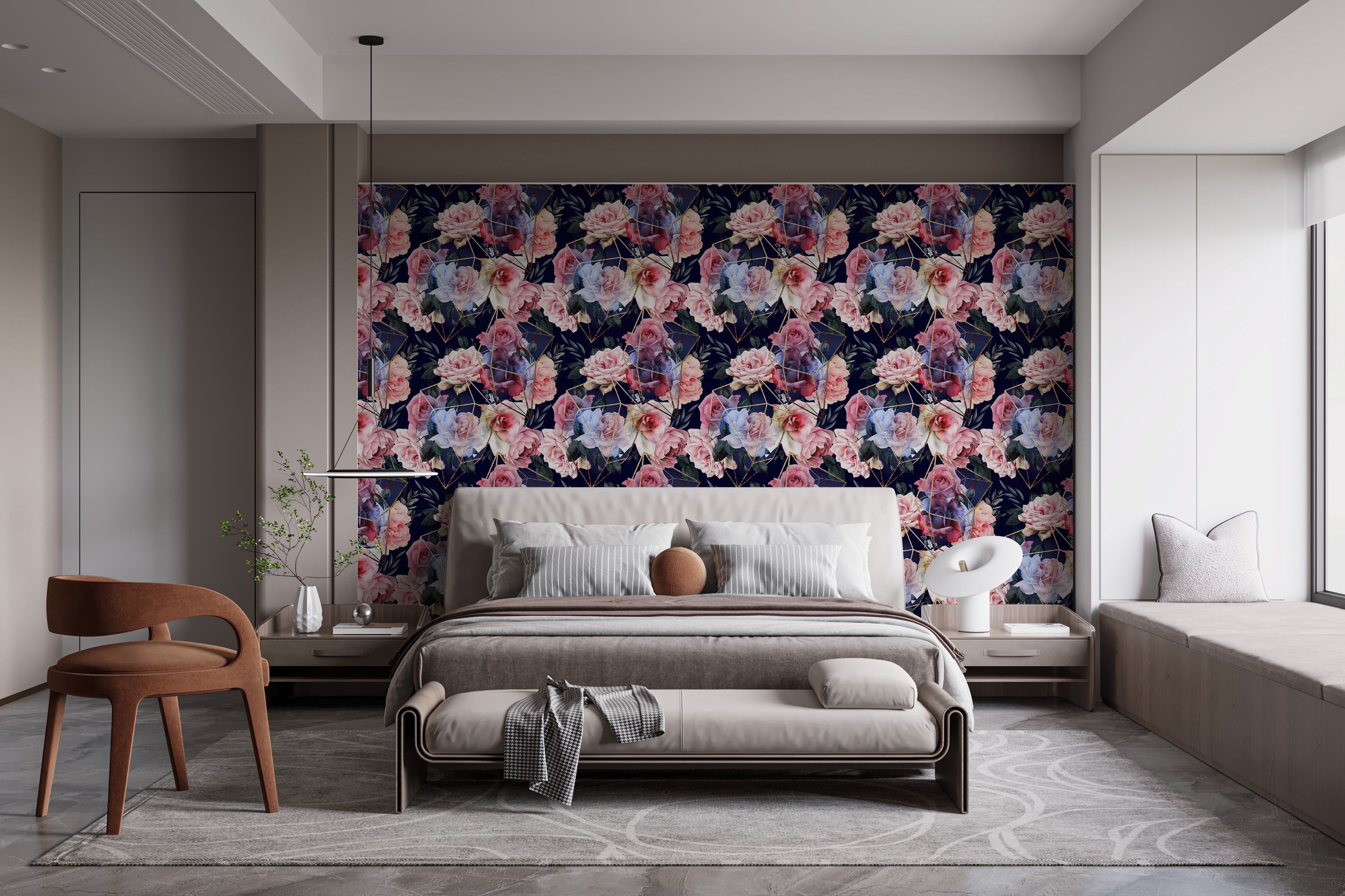 Celestial Rose Silhouette Wall Mural for interior decor
