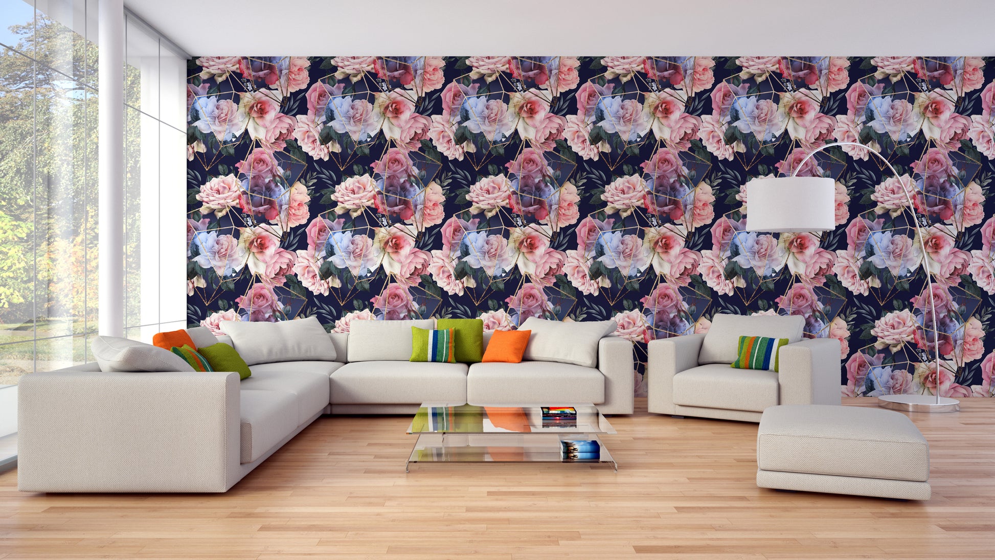 Celestial Rose Silhouette Wallpaper Mural design