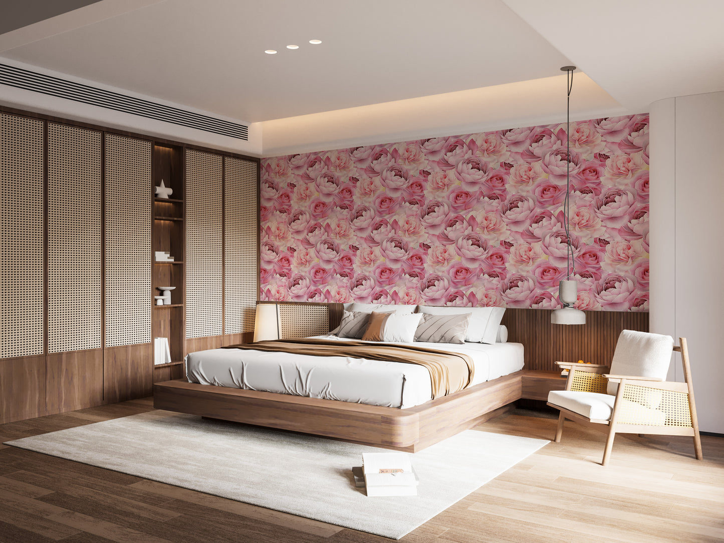 Pink Watercolor Rose Patterns Wallpaper for home decor
