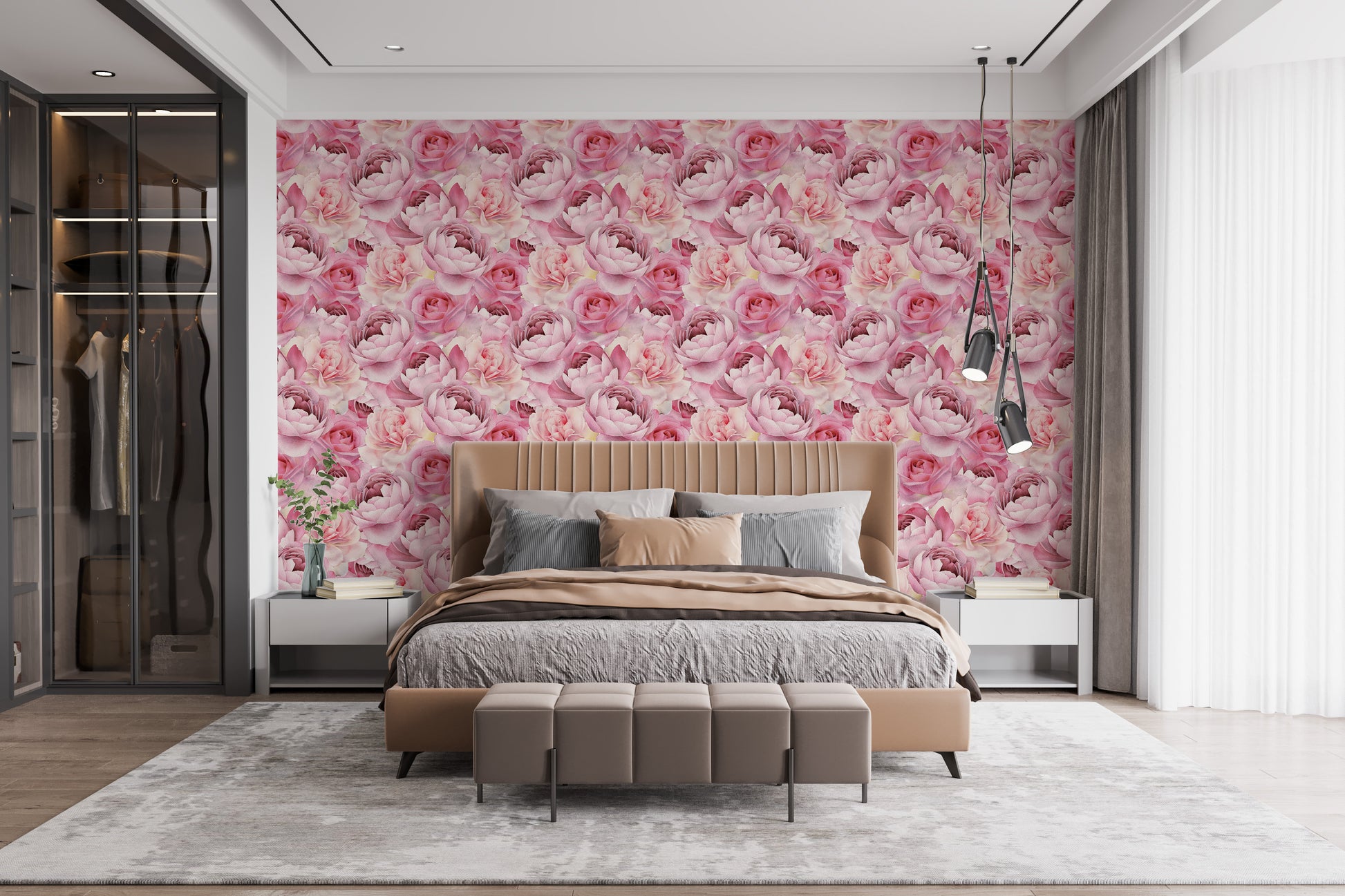 Pink Watercolor Rose Patterns Wall Mural for your space
