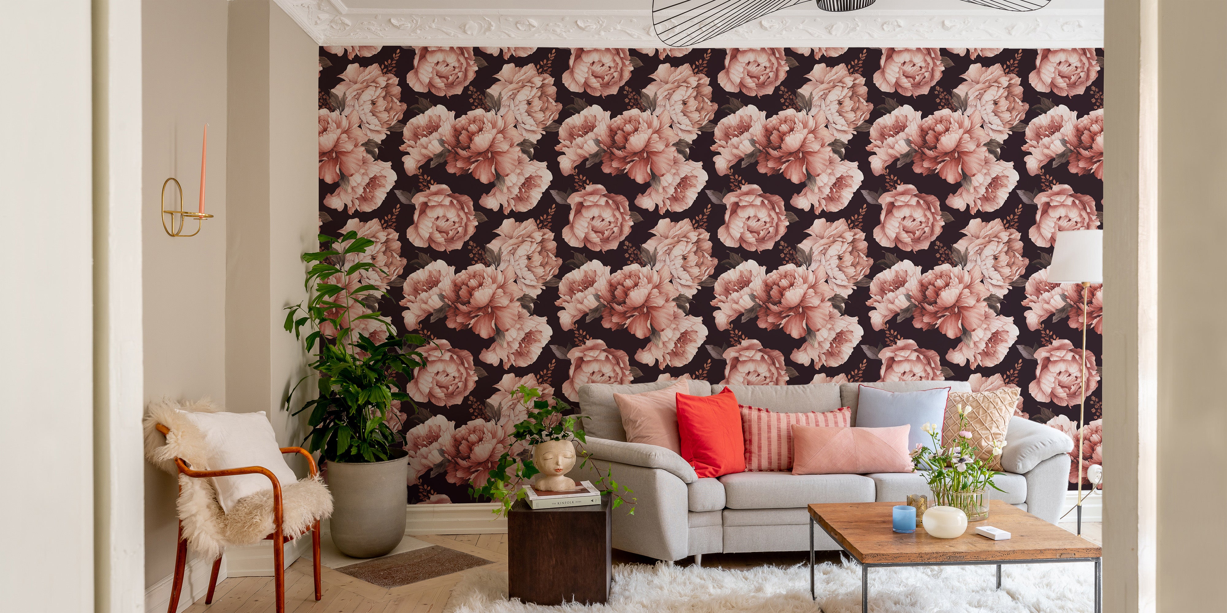 Brown Petals Watercolor Wall Mural for interiors
