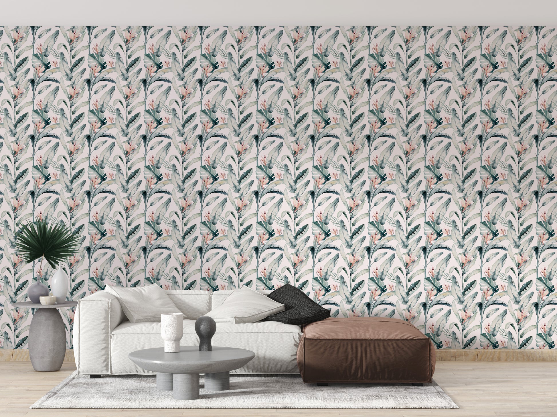 Whitewashed Tropical Palms Wallpaper Mural for homes