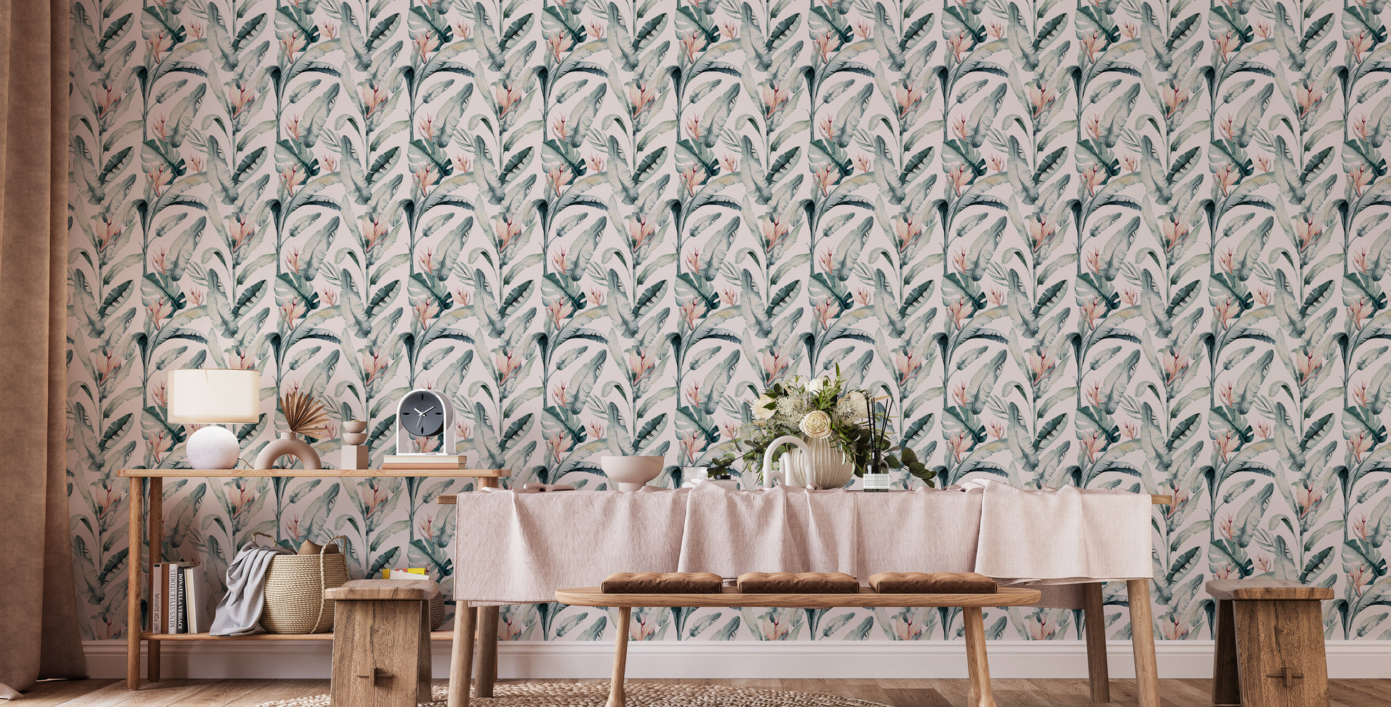 Tropical Palms Whitewashed Wallpaper Mural for decor