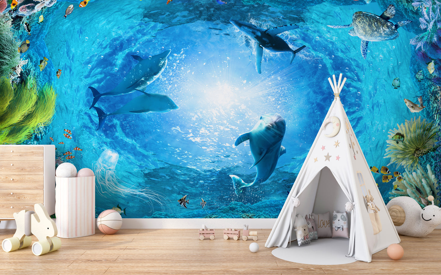 Dolphins Aqua Adventure Mural for bright, fun decor