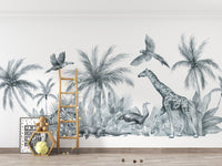 Safari Animals Sketch Wallpaper Mural for bold spaces