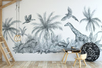 Safari Animals Sketch Wallpaper Mural for walls